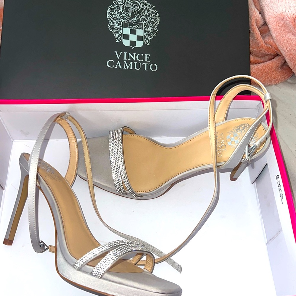 Vince Camuto silver bedazzled high heels